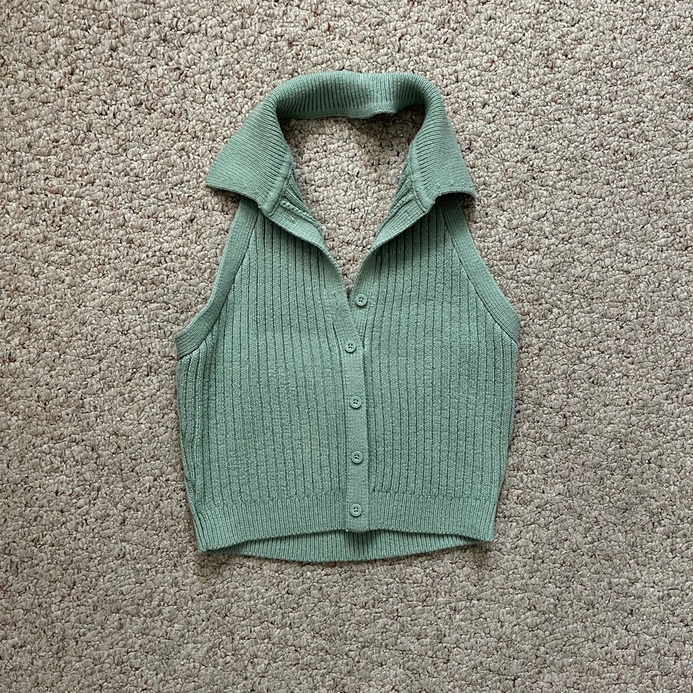 Hollister Mint Green Collared Sweater Halter Top
